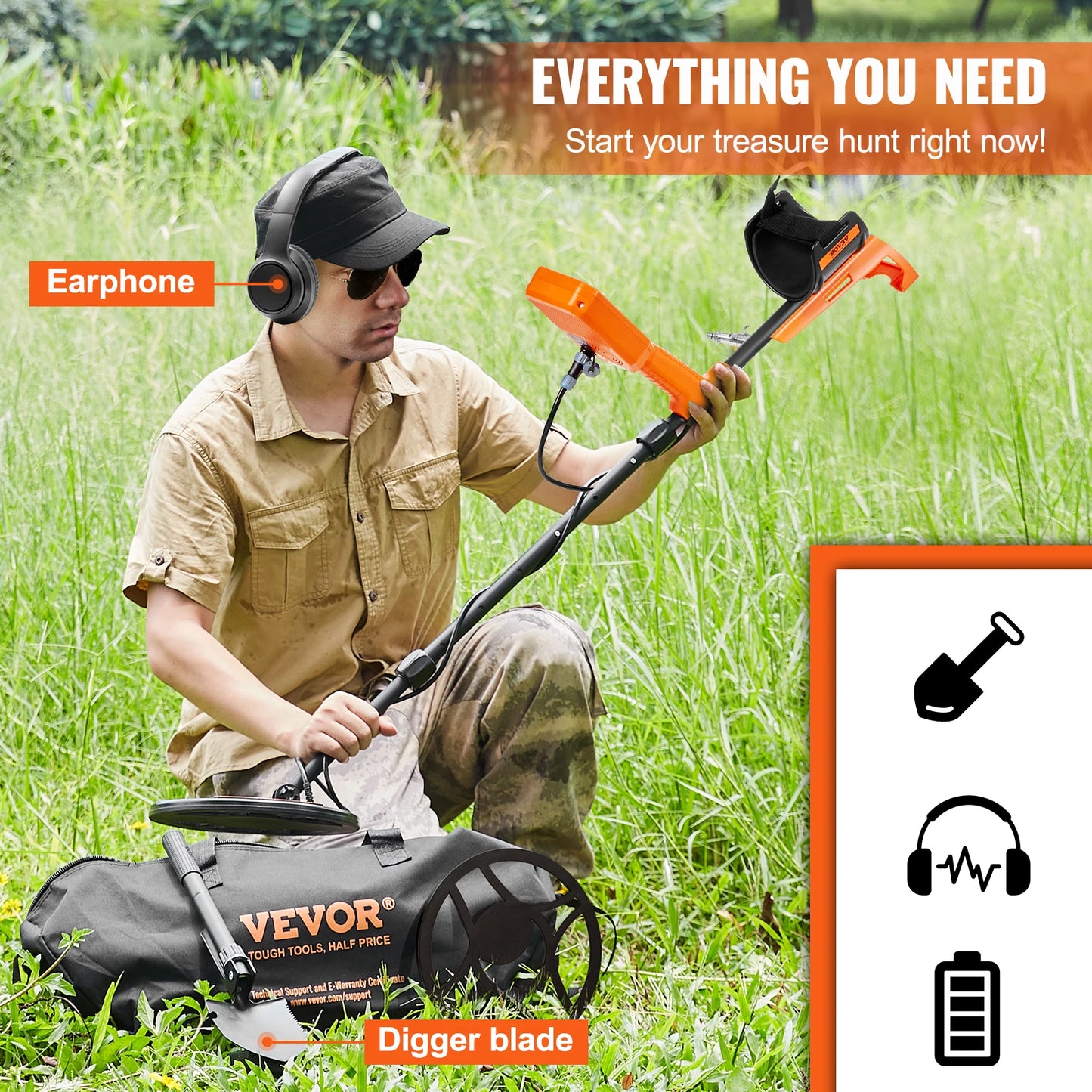 Professional Rechargeable Metal Detector 12" IP68 Waterproof Coi