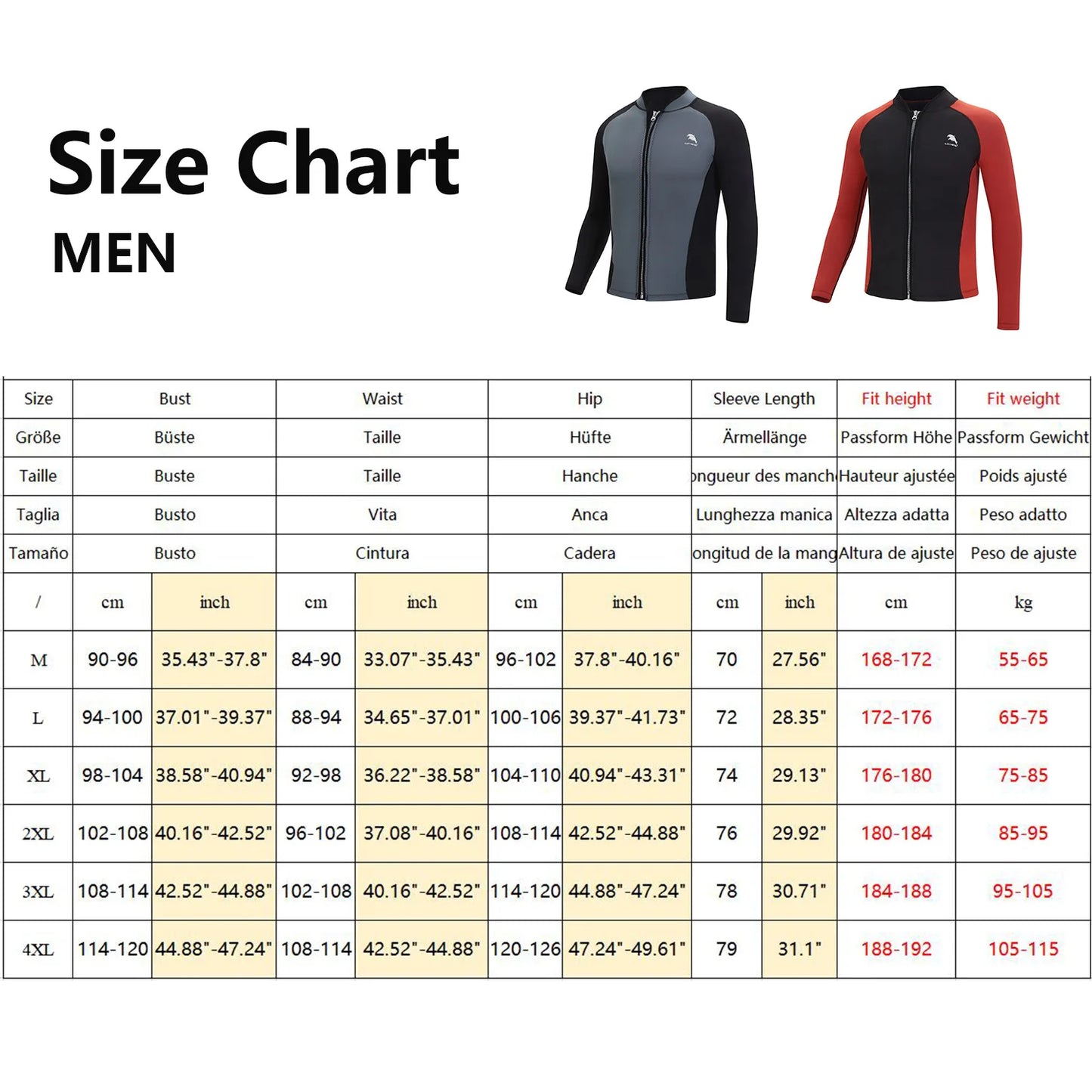 Men's Split Long Sleeve Top Jacket 2mm Neoprene Wetsuit